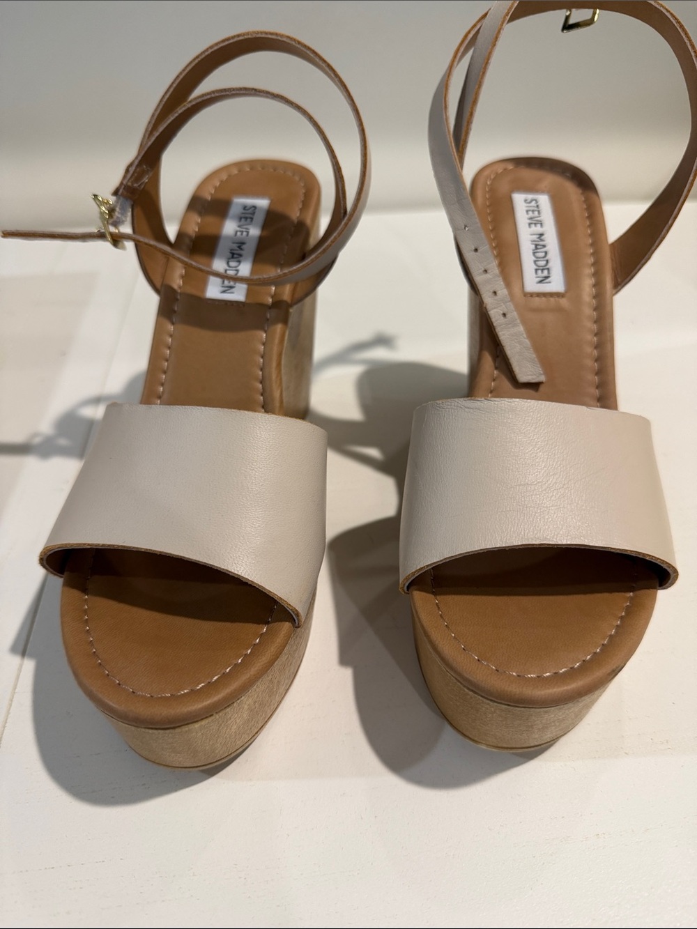 Steve Madden Neutral Cream Platform Ankle-Strap Sandals